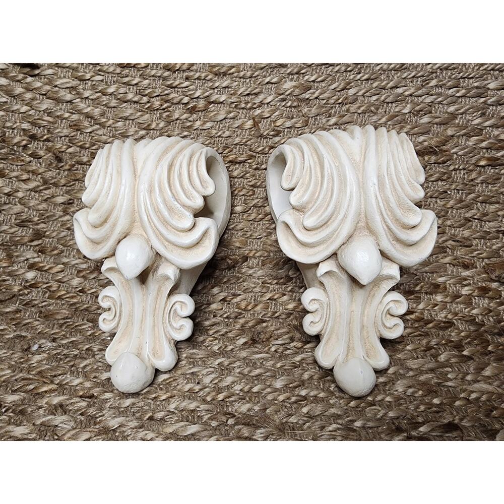 2 Vintage Wang's International Cream Corbels Curtain Rod Holders Wall Art